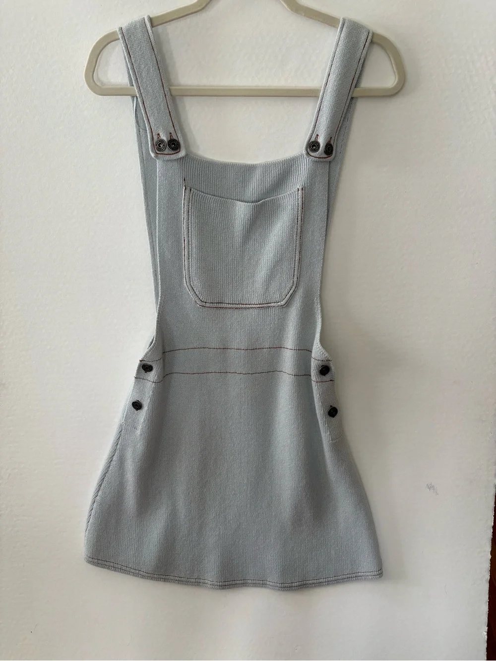 NWT Zara Pinafore Cotton Knit Overall Dress. Light Blue Small. Front Pocket.